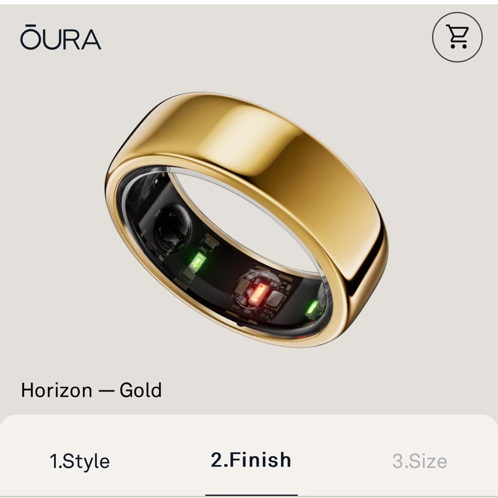 Oura Horizon Smart Ring Gen 3 - Gold. Size 8